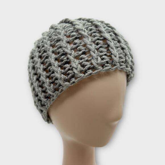 Chunky Knit Open Weave Gray Grey Beanie Knit Hat Outdoors Unisex XS - Picture 1 of 8